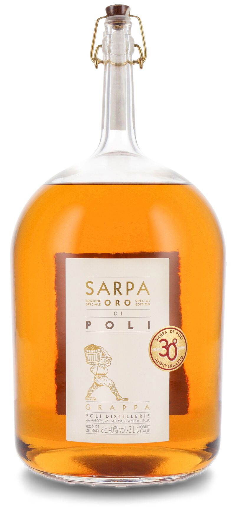 Poli Grappa Sarpa Oro di Barrique Big Mama 40% vol. 3,0l Doppelmagnum