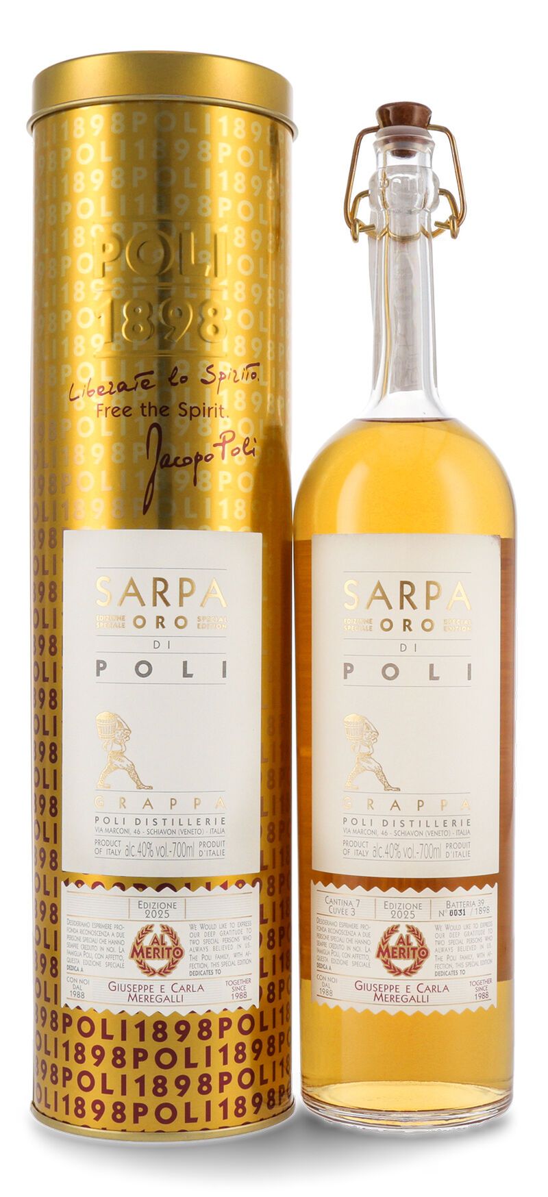 Poli Grappa Sarpa Oro di Barrique in Tubo 40% vol. 0,70l