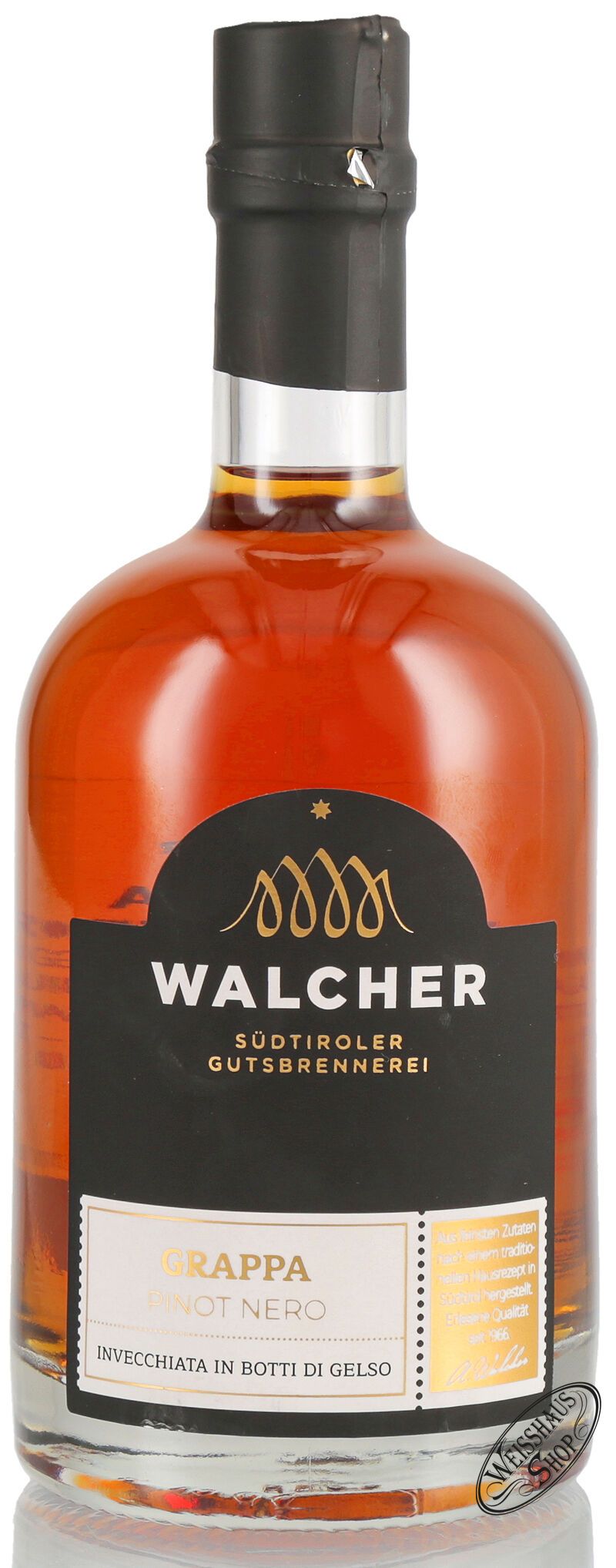 Walcher Grappa Pinot Noir Invecchiata Maulbeerbaumfass 40% vol. 0,50l Walcher Grappa Pinot Noir Invecchiata Maulbeerbaumfass 40% vol. 0,50l