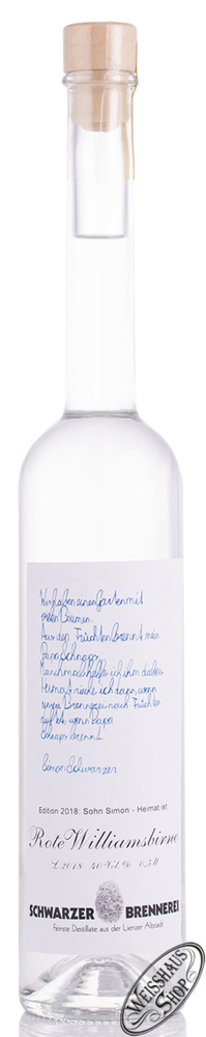 Schwarzer Rote Williamsbirne Edelbrand 40% vol. 0,50l