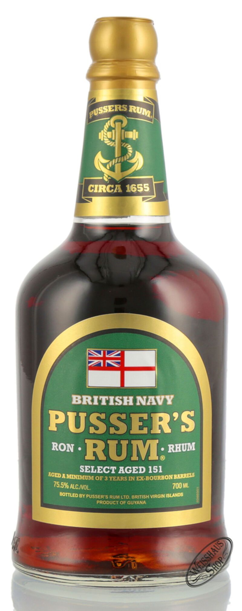 Pusser's Navy Rum Green Label Overproof 75,5% vol. 0,70l