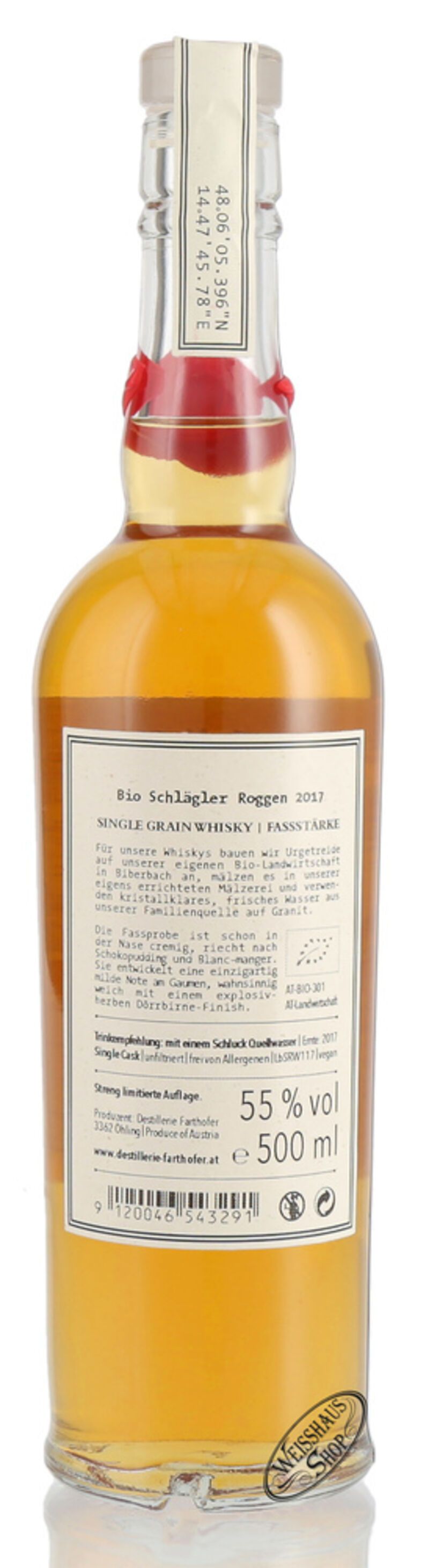 Farthofer Schlägler Roggen Mostellofass 2017 Bio Single Grain Whisky 55% vol. 0,50l