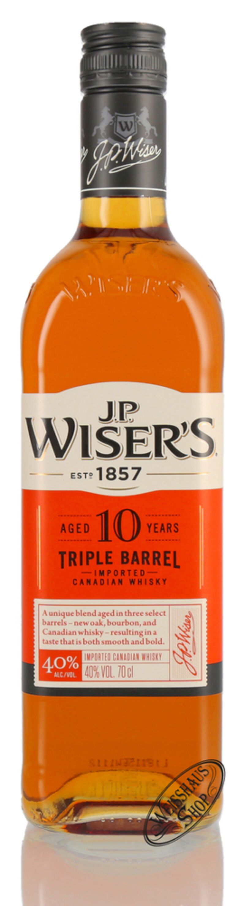 J.P. Wiser's 10 YO Triple Barrel Canadian Whisky 40% vol. 0,70l