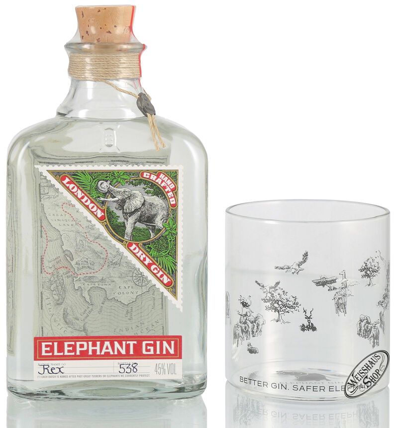 Elephant London Dry Gin Geschenk-Set 45% vol. 0,50l