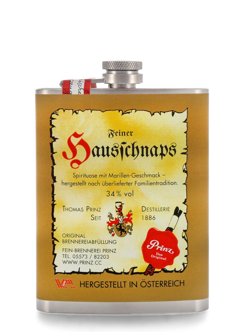 Prinz Hausschnaps Marille 34% vol. 0,20l Edelstahl Flachmann