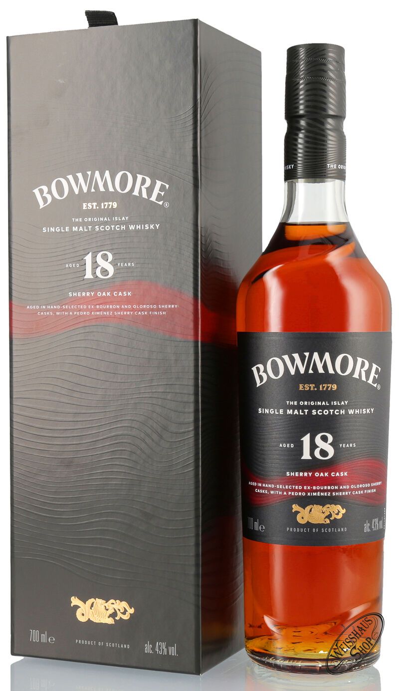 Bowmore 18 YO Sherry Oak Cask Islay Whisky 43% vol. 0,70l Bowmore 18 YO Sherry Oak Cask Islay Whisky 43% vol. 0,70l