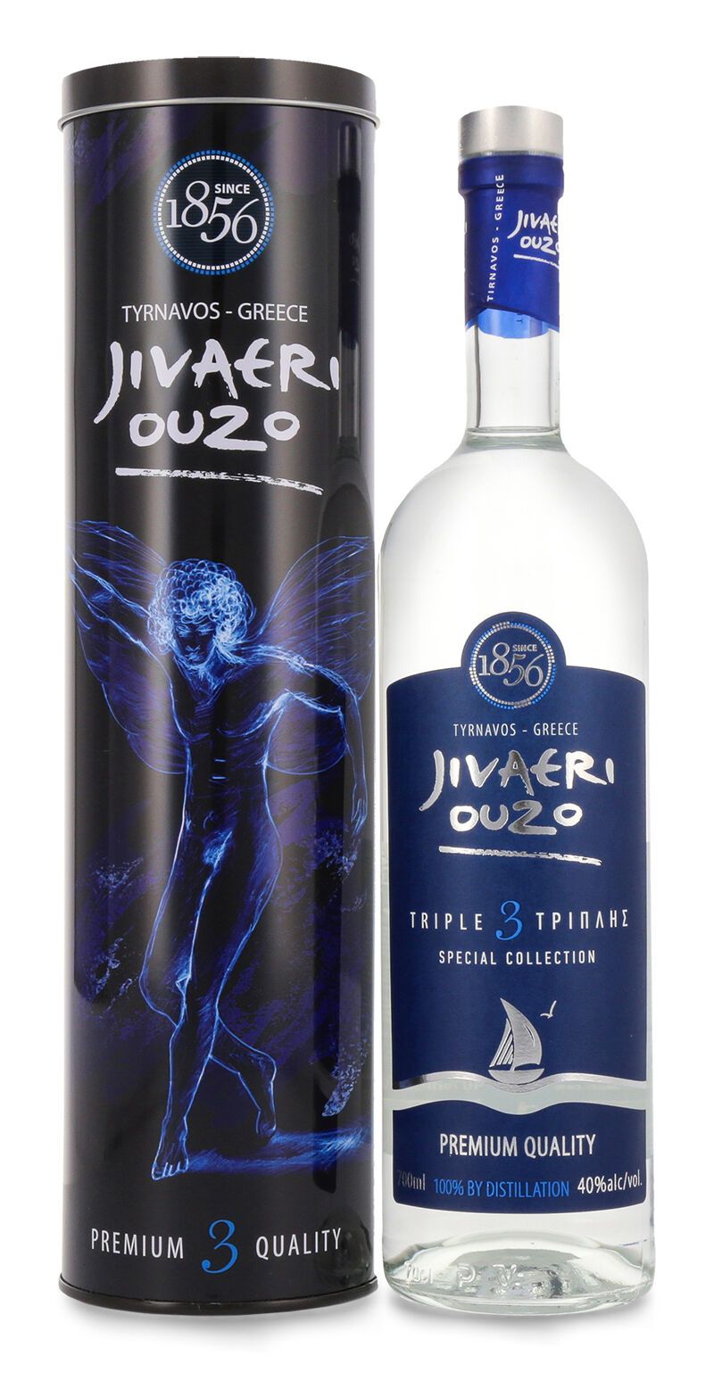 Ouzo Jivaeri Triple Distilled in Geschenk-Dose 40% vol. 0,70l