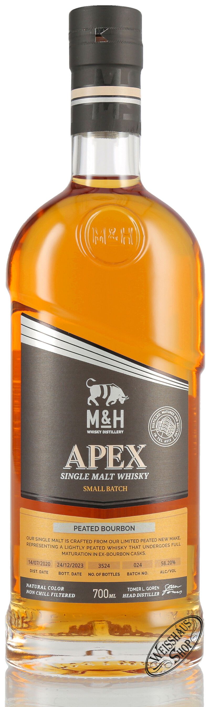 M&H APEX Peated Bourbon Cask Whisky 58,2% vol. 0,70l