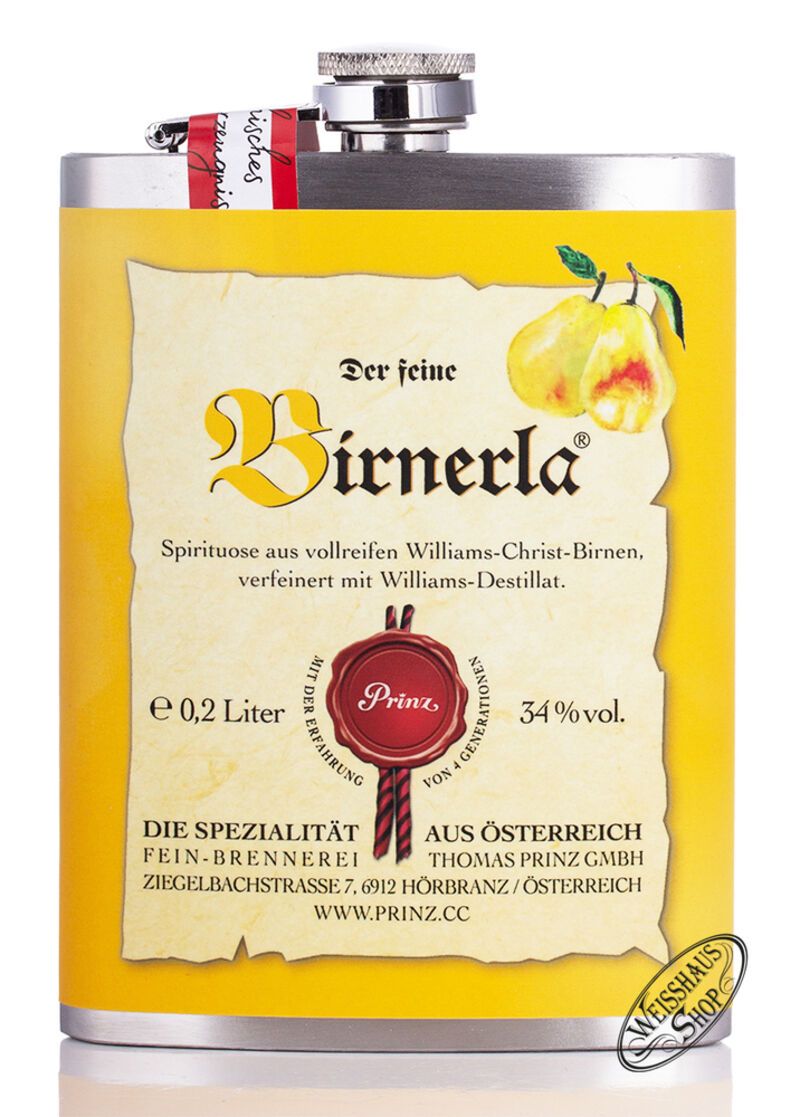 Prinz Birnerla 34% vol. 0,20l Edelstahl Flachmann
