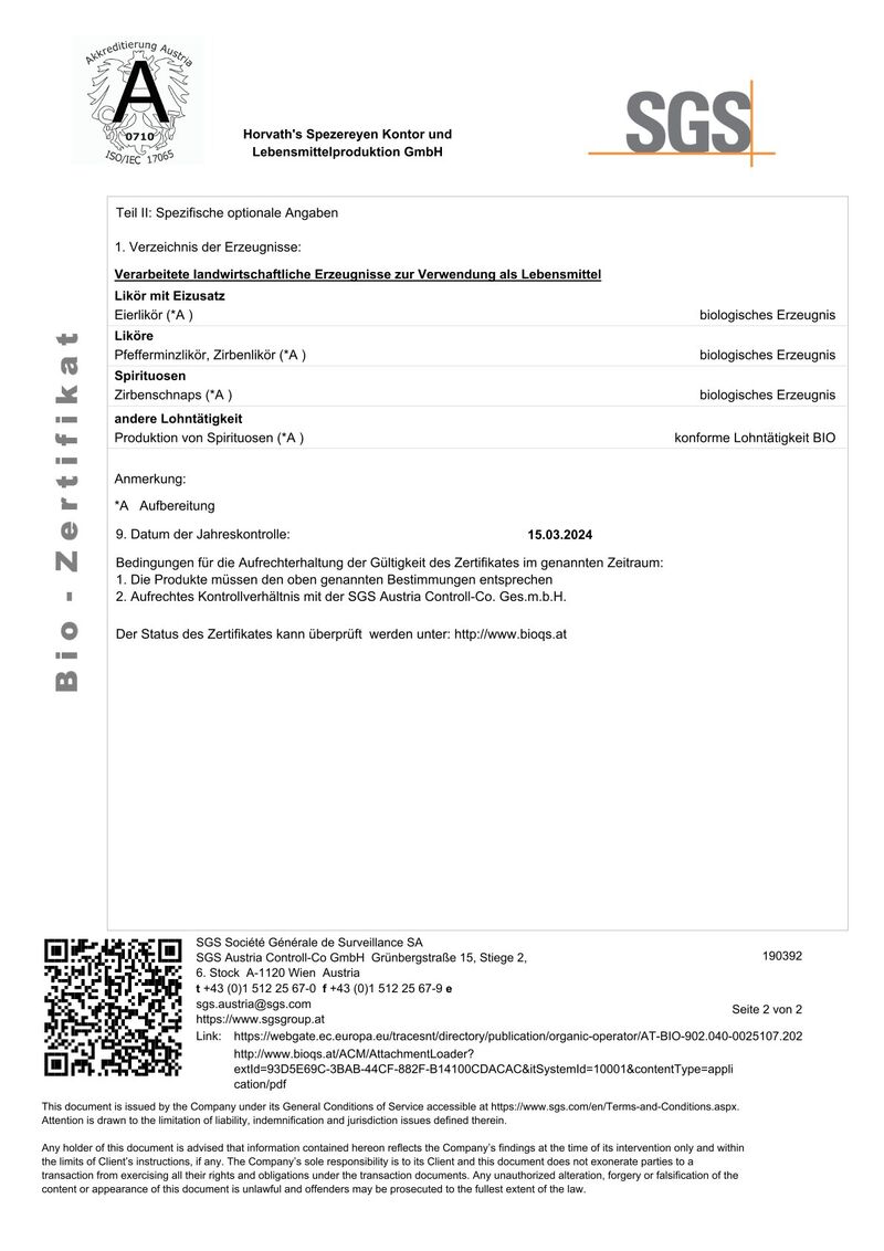 Gänserndorfer Bio-Zirben Schnaps 32% vol. 0,50l Gänserndorfer Bio-Zirben Schnaps 32% vol. 0,50l
