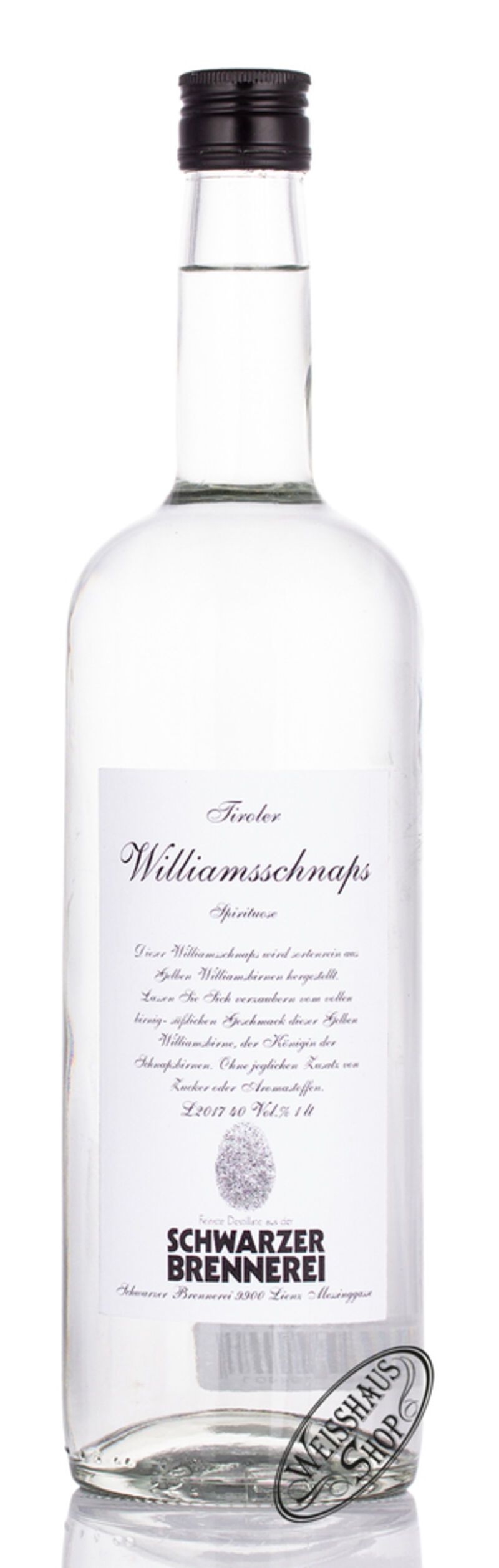 Schwarzer Williams Schnaps 40% vol. 1,0l