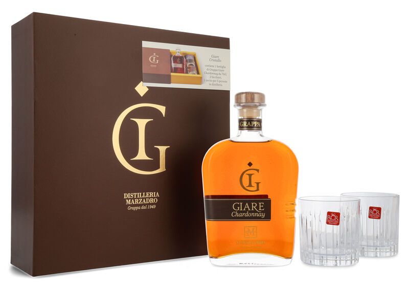 Marzadro Grappa Le Giare Chardonnay Geschenk-Set 45% vol. 0,70l