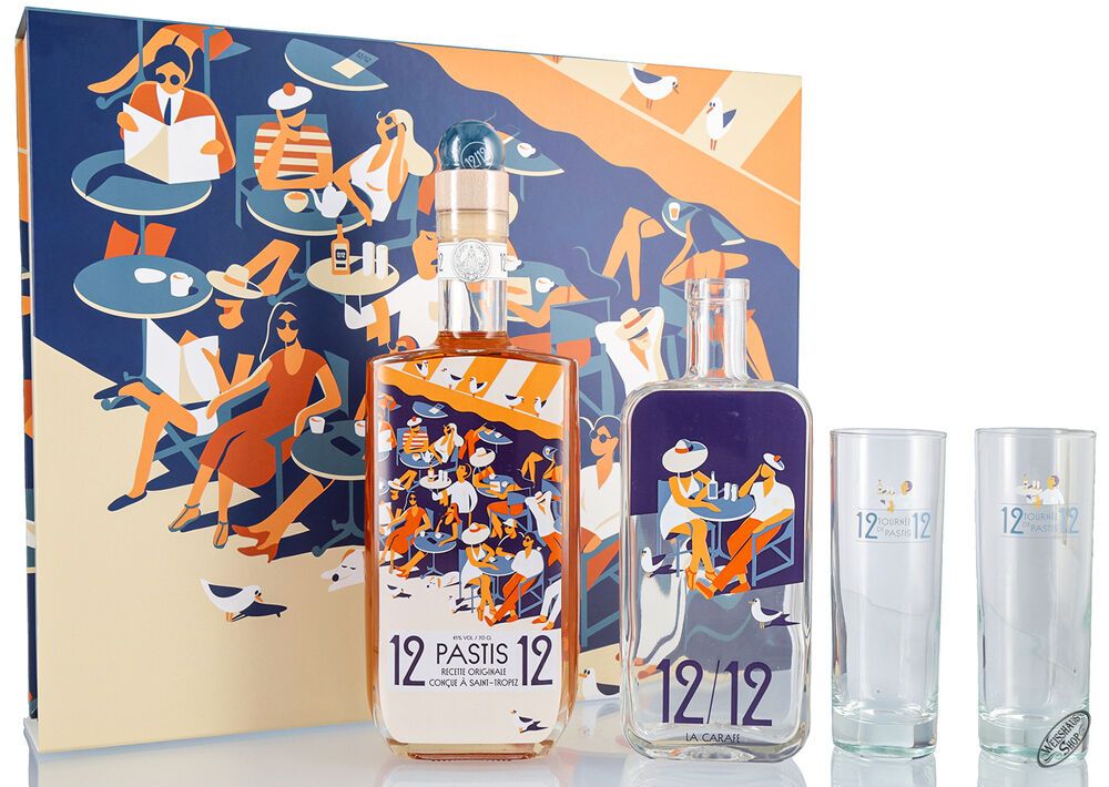 Pastis de Saint Tropez 12/12 "La Caraffe" Geschenk-Set 45% vol. 0,70l Pastis de Saint Tropez 12/12 "La Caraffe" Geschenk-Set 45% vol. 0,70l