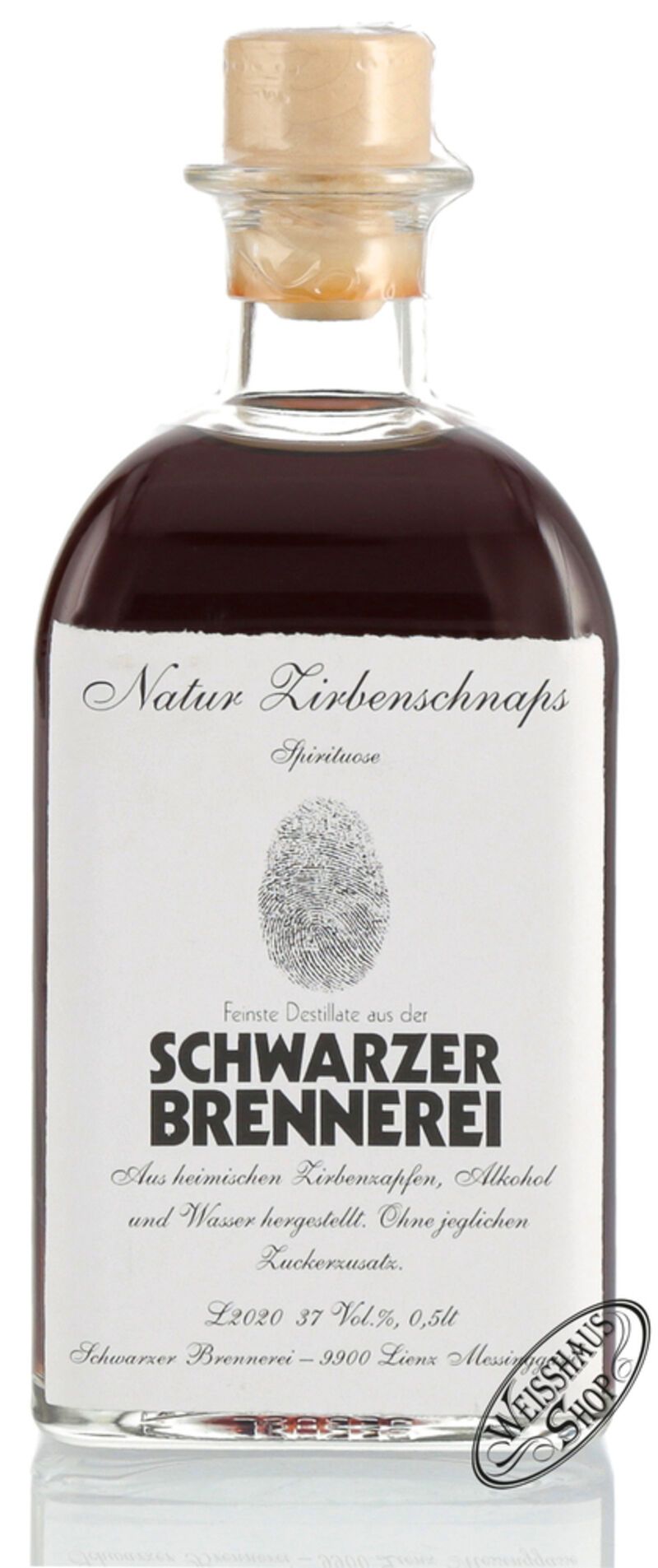 Schwarzer Zirbenschnaps 37% vol. 0,50l