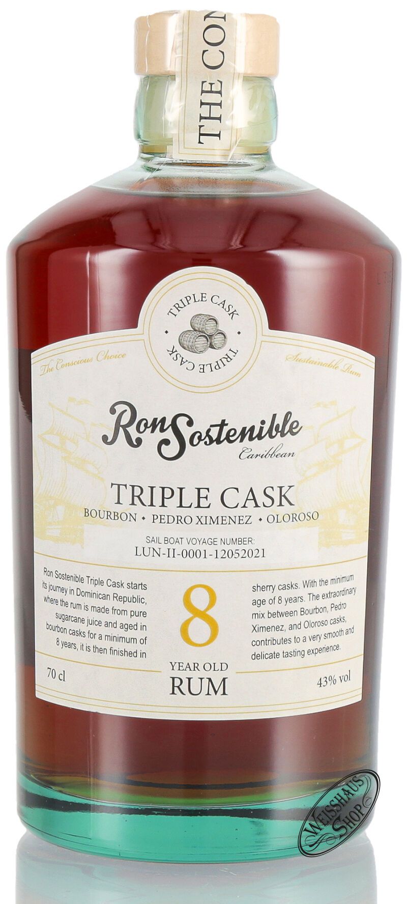 Ron Sostenible 8 YO Triple Cask Rum 43% vol. 0,70l