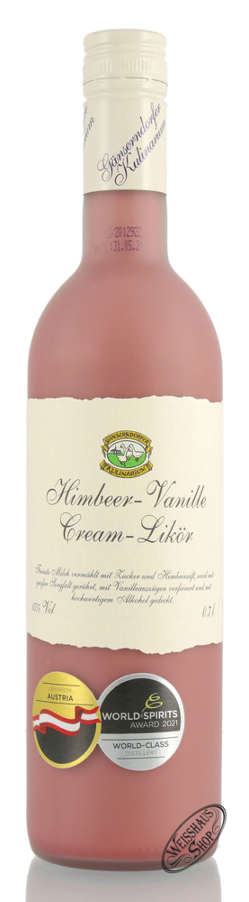 Auersthaler Himbeer Vanille Cream Likör 15% vol. 0,70l Auersthaler Himbeer Vanille Cream Likör 15% vol. 0,70l