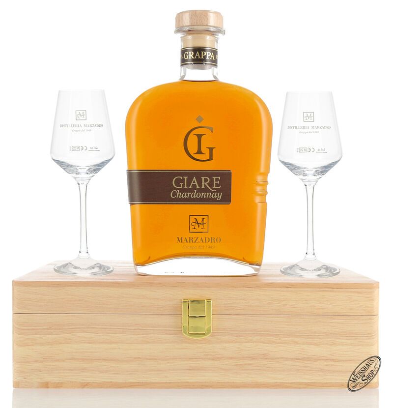 Marzadro Grappa Le Giare Chardonnay Geschenk-Set 45% vol. 0,70l