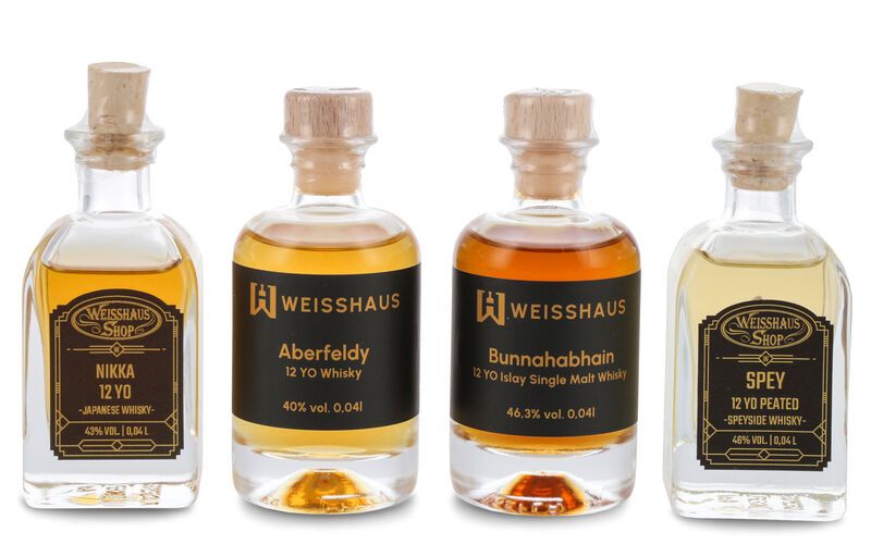 Taste and Match - 12 YO Whisky im Vergleich 4 x 0,04l Weisshaus Sample Set