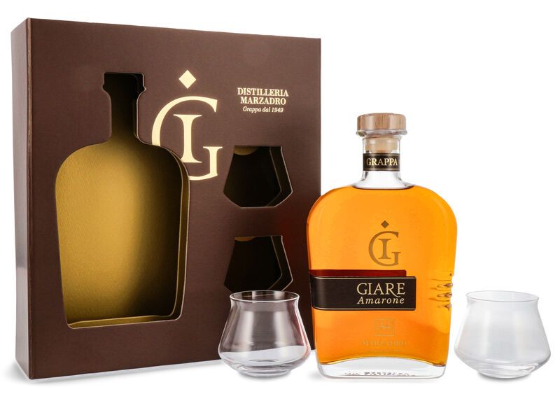 Marzadro Grappa Le Giare Amarone Geschenk-Set 41% vol. 0,70l